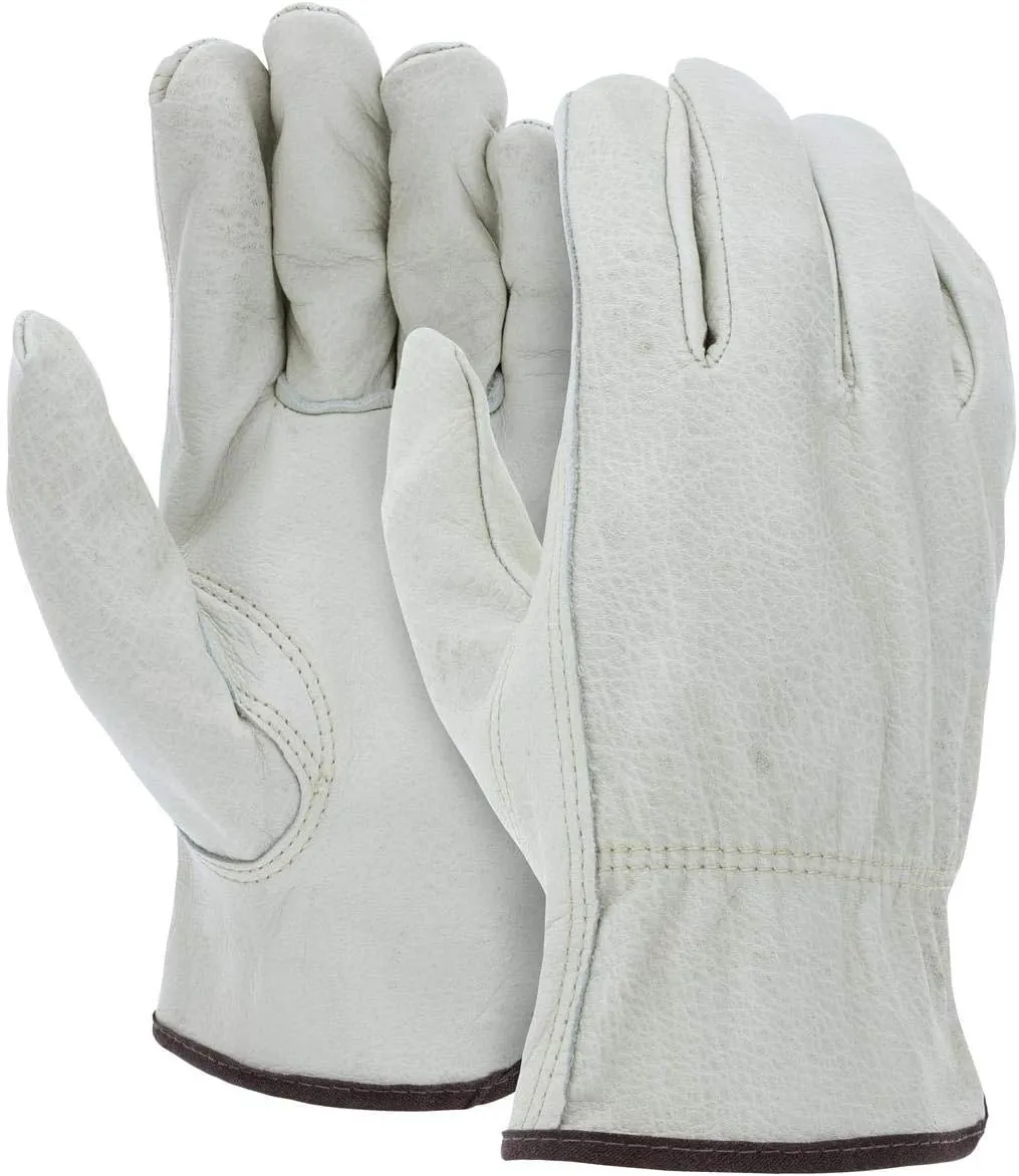 ATERET 12 Pairs Medium Heavy Duty Durable Cowhide Leather Work Gloves I Driver Gloves for Truck Driving, Warehouse, Gardening, Farming