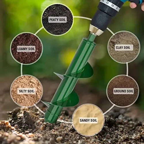 Auger Drill Bit Set 4 Pack - 1.6x9", 1.6x17.8", 2x14.5", 3.15x12" - Durable Steel Garden Tool