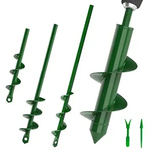 Auger Drill Bit Set 4 Pack - 1.6x9", 1.6x17.8", 2x14.5", 3.15x12" - Durable Steel Garden Tool