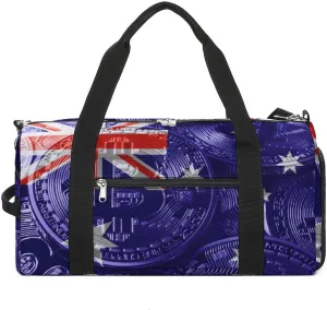 Australia Flag Bitcoin Sports Duffel Bag with Wet Pocket and Shoe Compartment for Gym