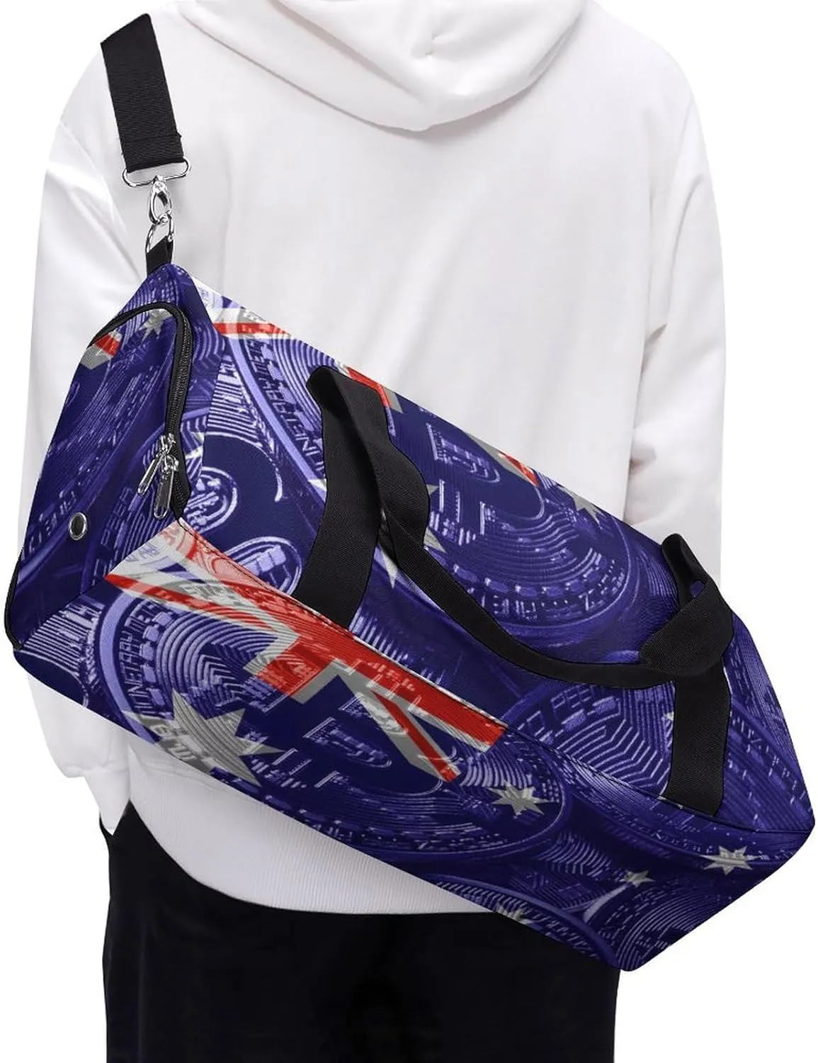 Australia Flag Bitcoin Sports Duffel Bag with Wet Pocket and Shoe Compartment for Gym