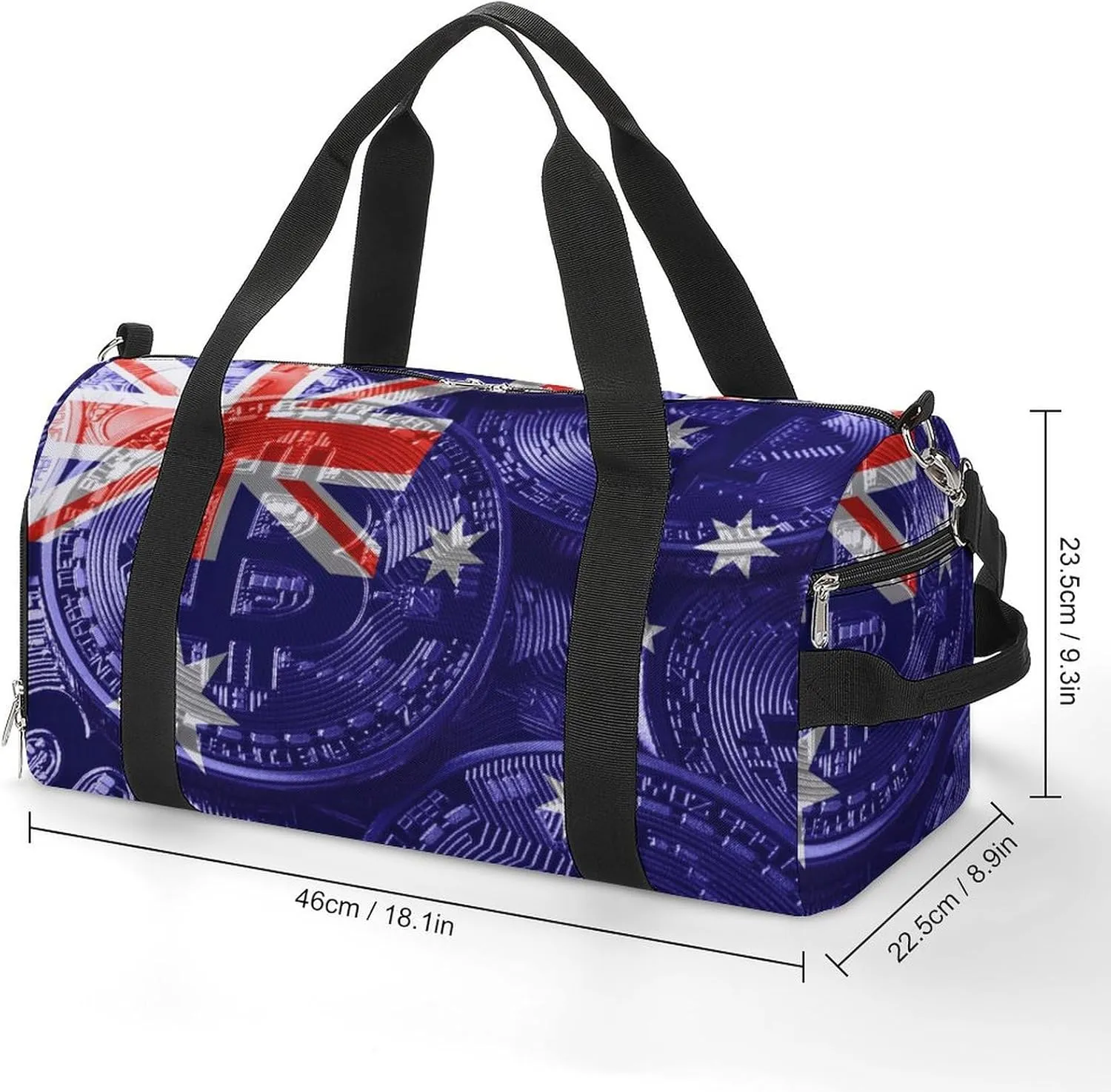 Australia Flag Bitcoin Sports Duffel Bag with Wet Pocket and Shoe Compartment for Gym
