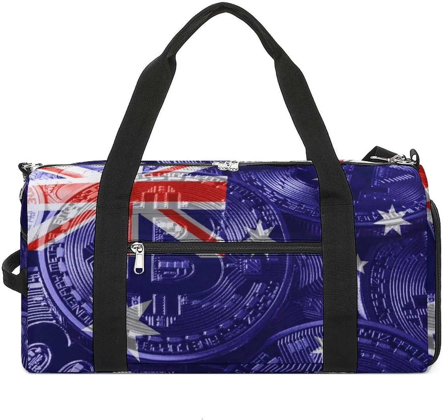 Australia Flag Bitcoin Sports Duffel Bag with Wet Pocket and Shoe Compartment for Gym