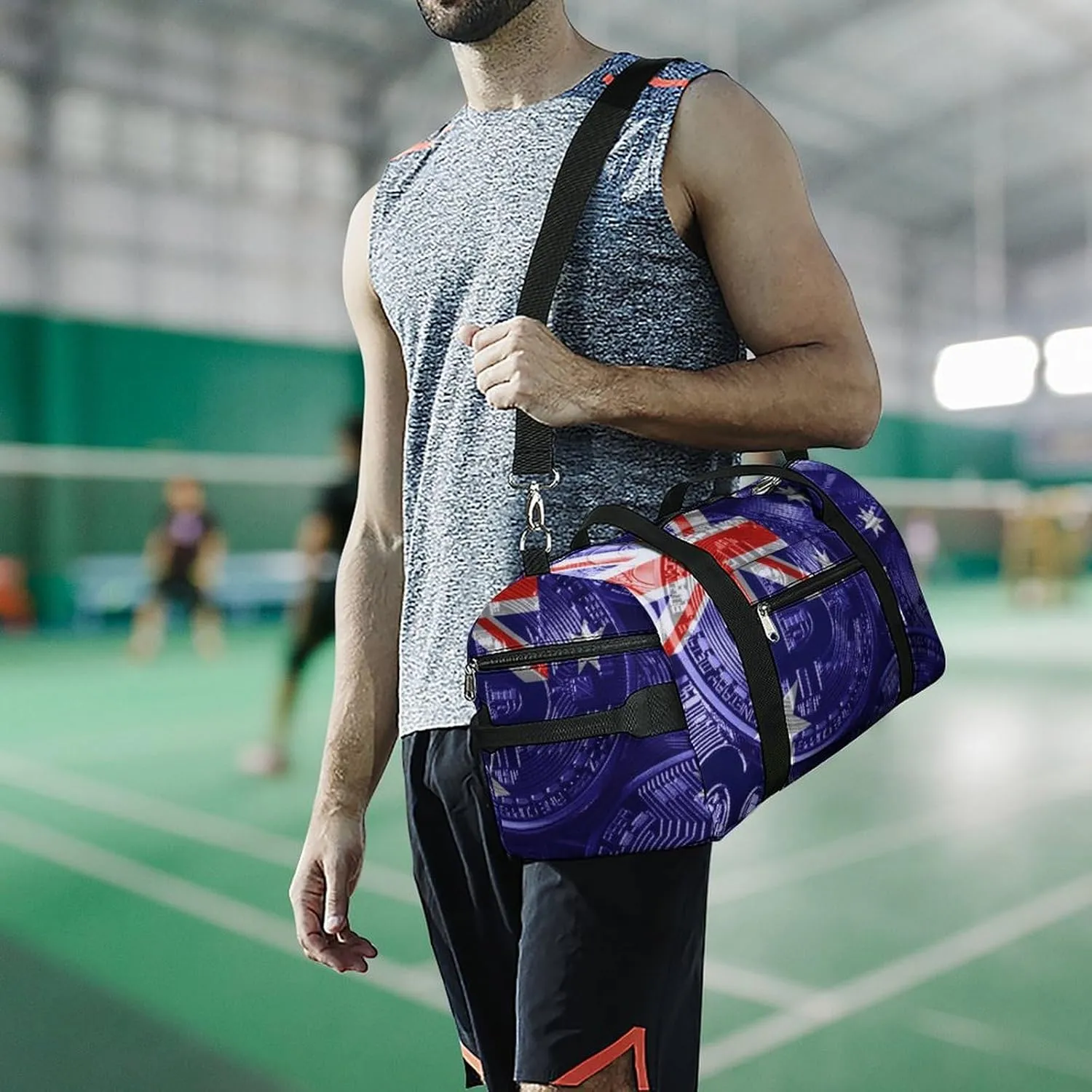 Australia Flag Bitcoin Sports Duffel Bag with Wet Pocket and Shoe Compartment for Gym
