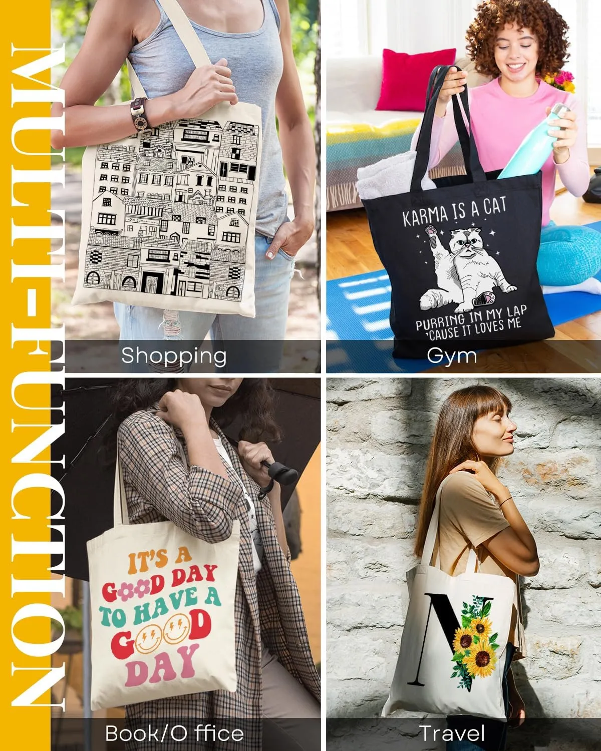 AUSVKAI Canvas Tote Bag Aesthetic Cute For Women College Grocery Bag Cotton Cloth Beach Totes Gift