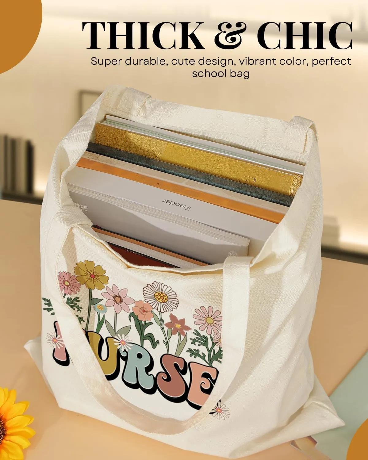 AUSVKAI Canvas Tote Bag Aesthetic Cute For Women College Grocery Bag Cotton Cloth Beach Totes Gift