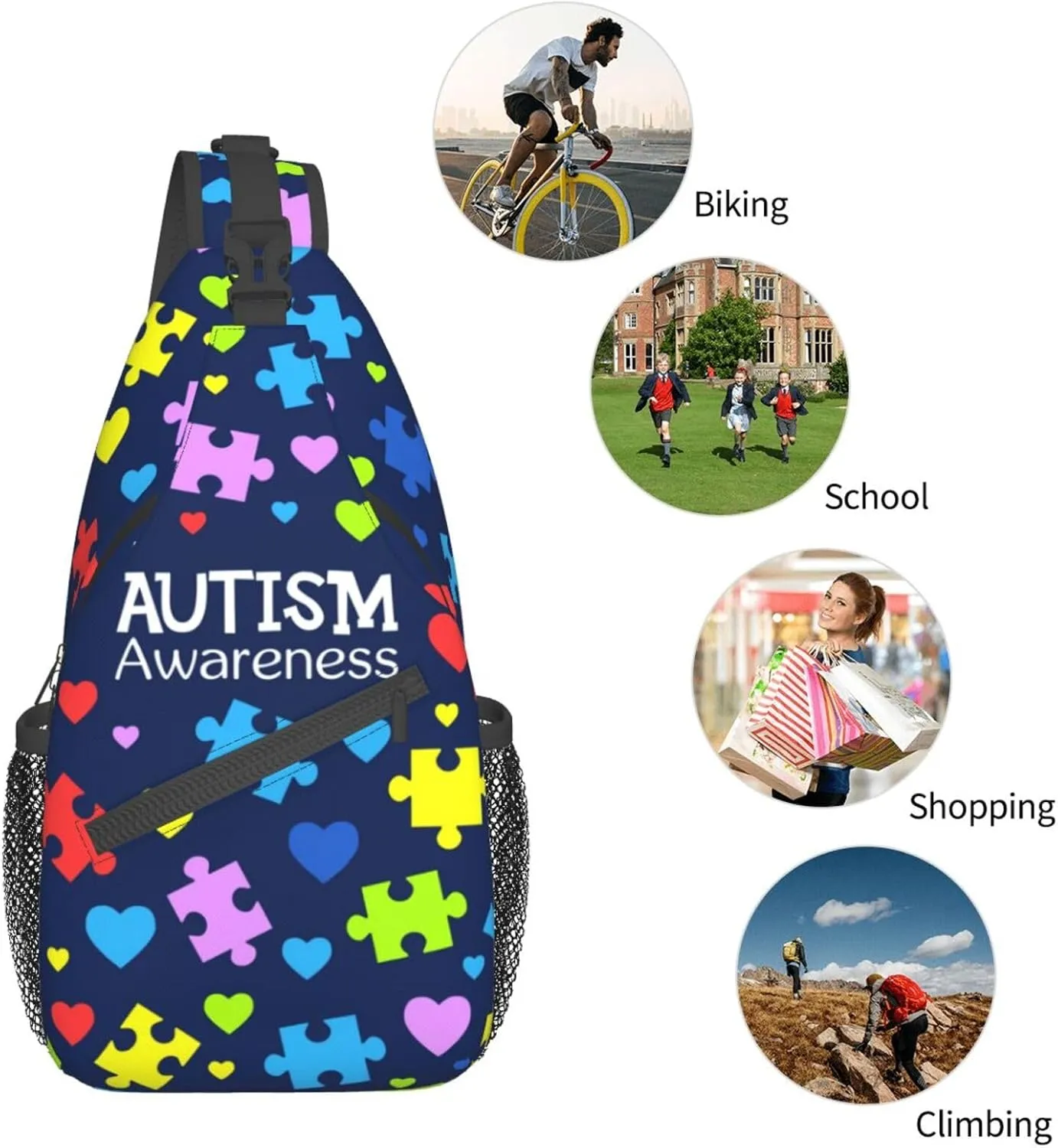 Autism Awareness Sling Bag,Multipurpose Crossbody Backpack Shoulder Chest Bag for Women Men Travel Hiking Daypack