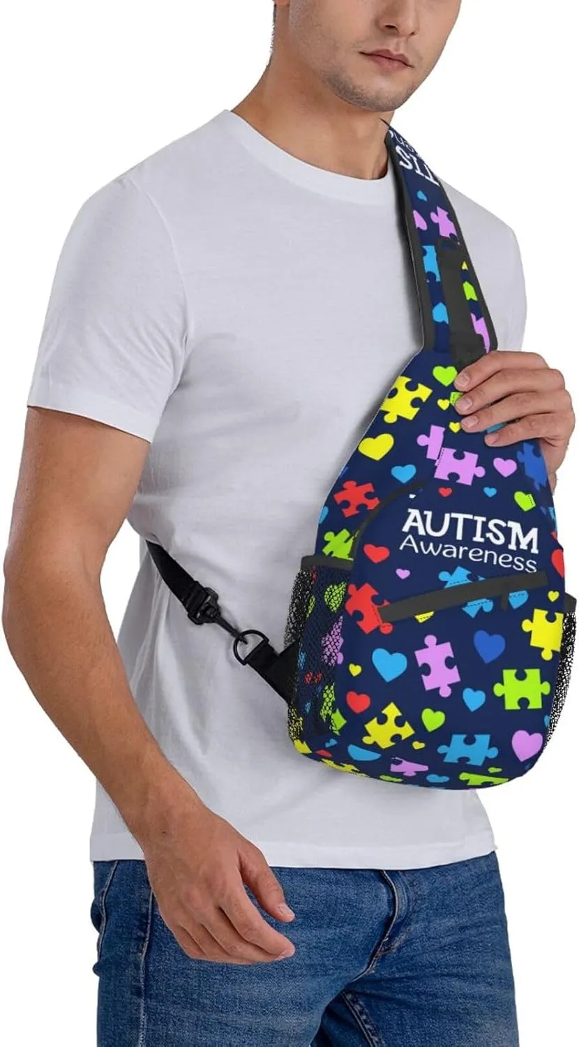 Autism Awareness Sling Bag,Multipurpose Crossbody Backpack Shoulder Chest Bag for Women Men Travel Hiking Daypack