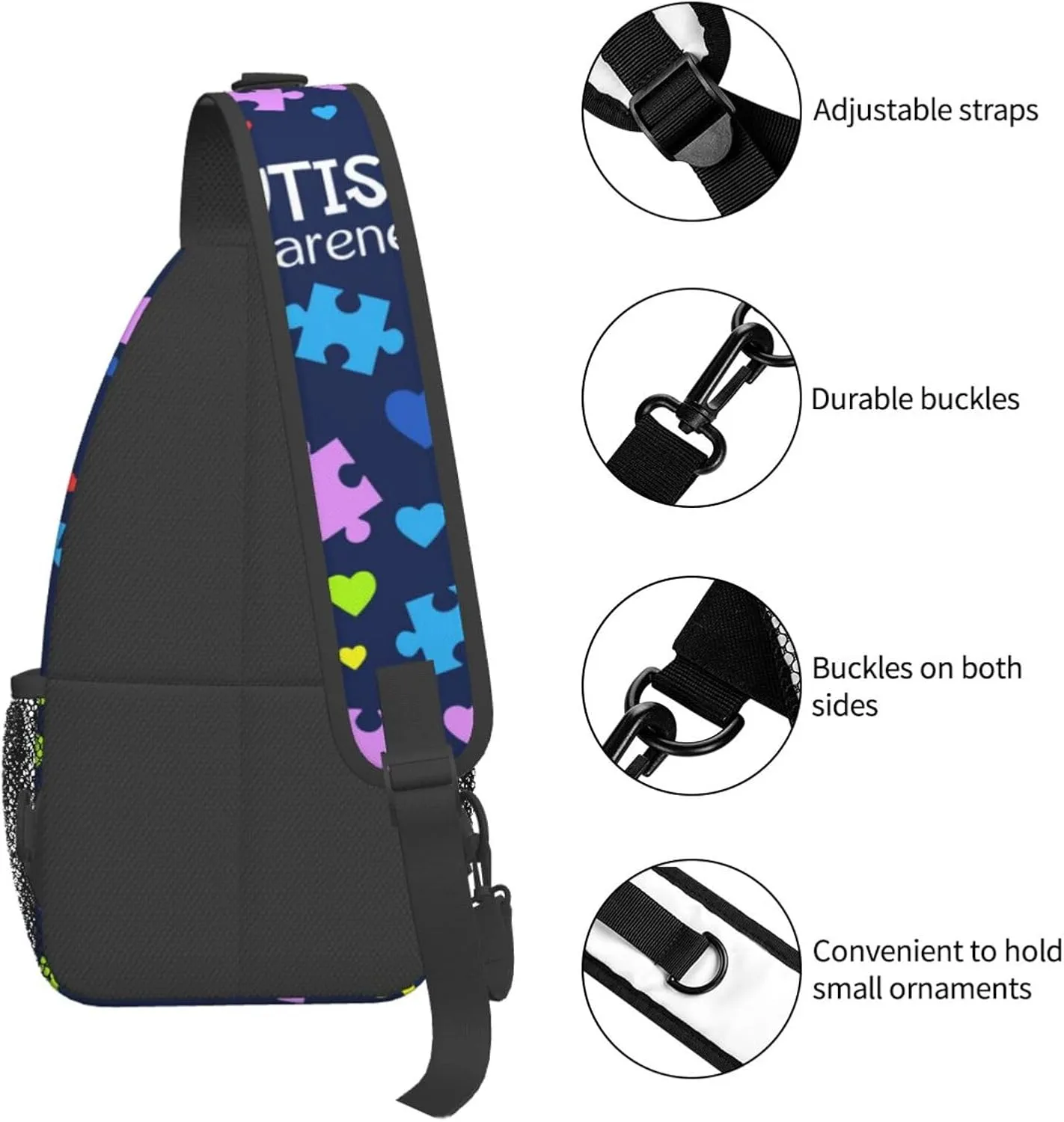 Autism Awareness Sling Bag,Multipurpose Crossbody Backpack Shoulder Chest Bag for Women Men Travel Hiking Daypack