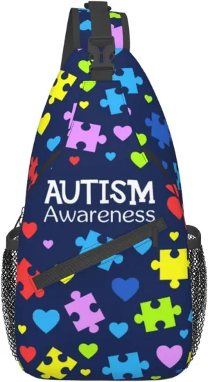 Autism Awareness Sling Bag,Multipurpose Crossbody Backpack Shoulder Chest Bag for Women Men Travel Hiking Daypack