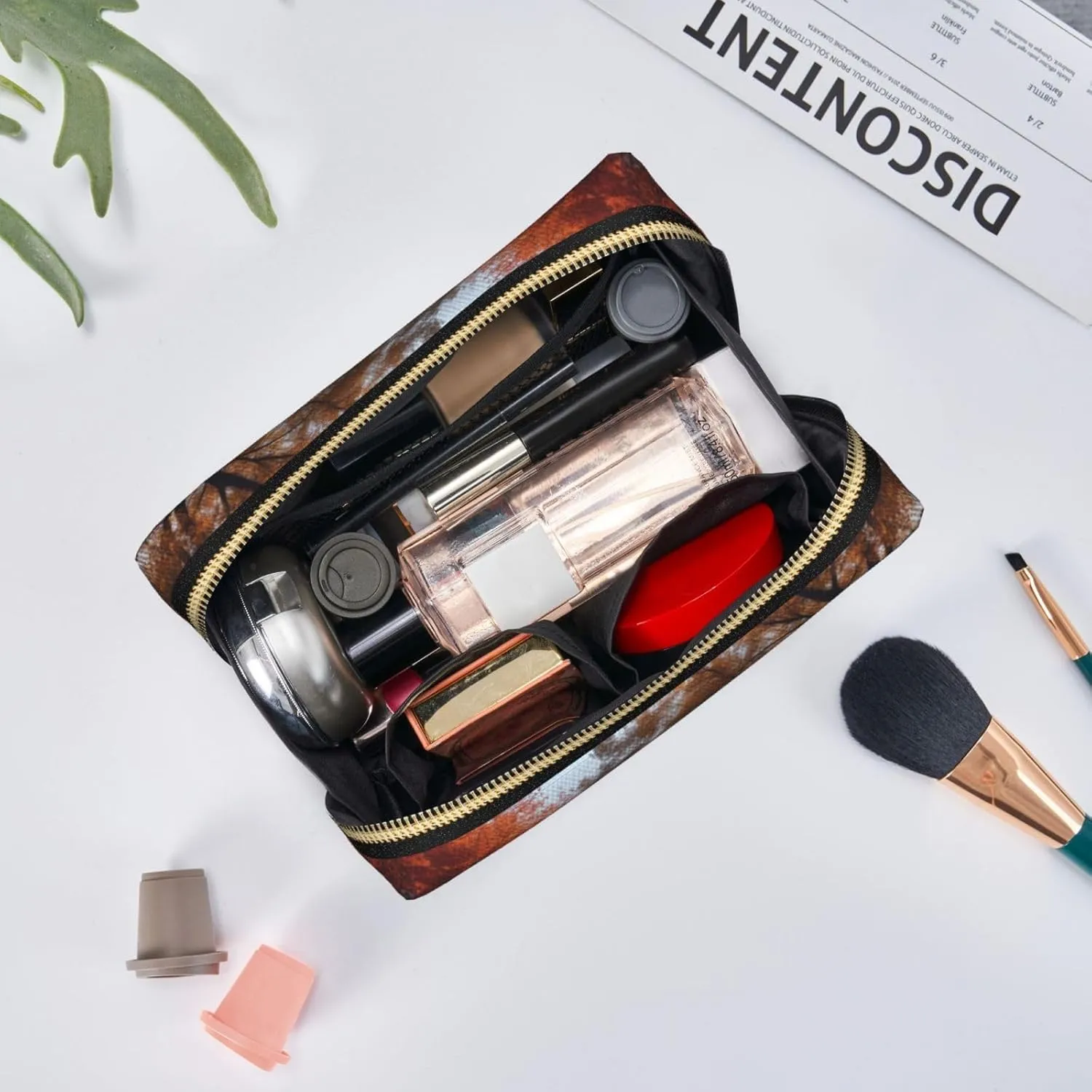 Autumn River Park Printed Small Makeup Bag,Travel Cosmetic Bag Purse with Zipper,Water-resistant Makeup Organizer Bag for Women