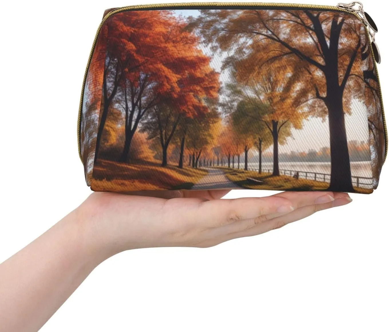Autumn River Park Printed Small Makeup Bag,Travel Cosmetic Bag Purse with Zipper,Water-resistant Makeup Organizer Bag for Women