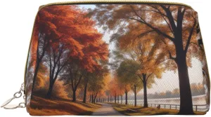 Autumn River Park Printed Small Makeup Bag,Travel Cosmetic Bag Purse with Zipper,Water-resistant Makeup Organizer Bag for Women