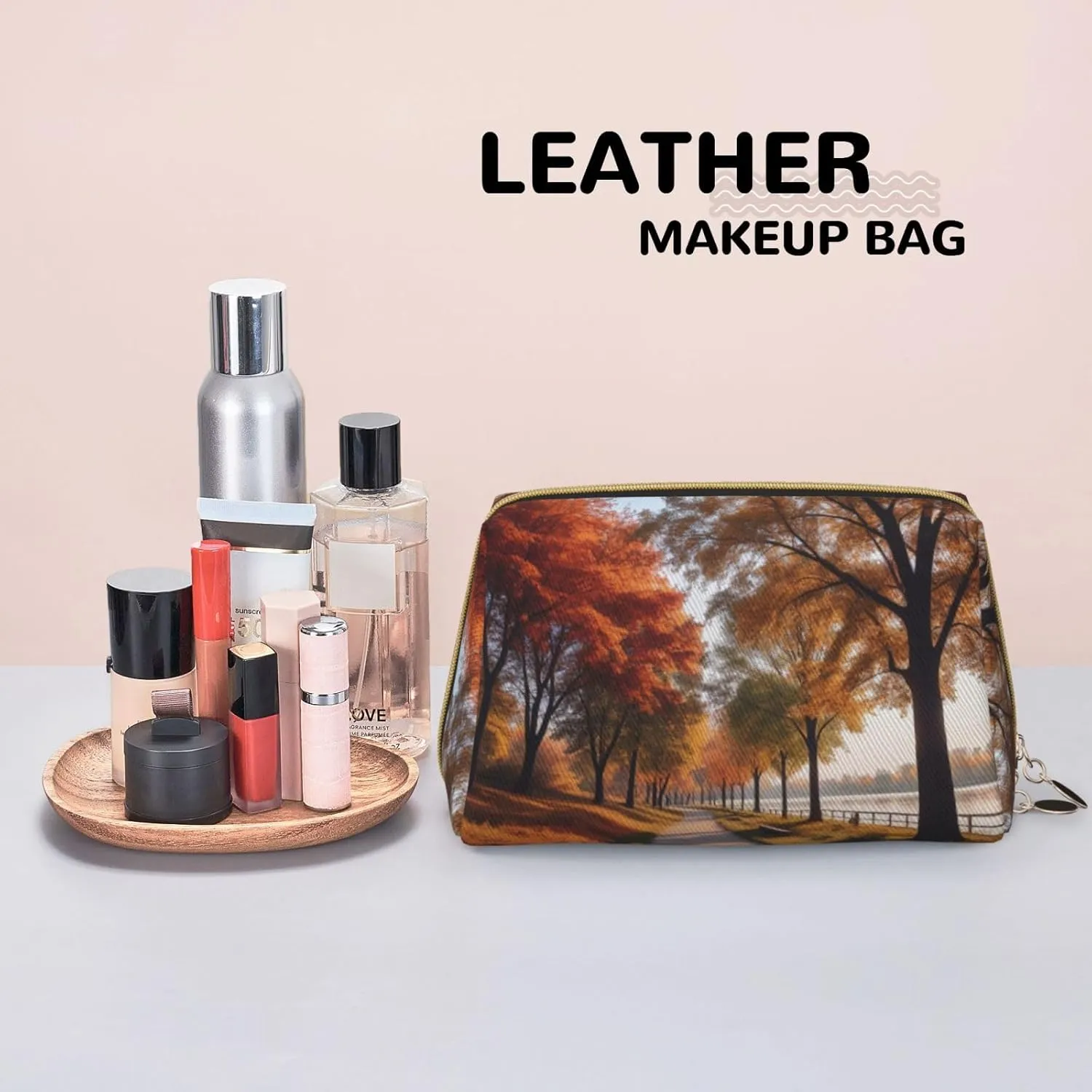 Autumn River Park Printed Small Makeup Bag,Travel Cosmetic Bag Purse with Zipper,Water-resistant Makeup Organizer Bag for Women