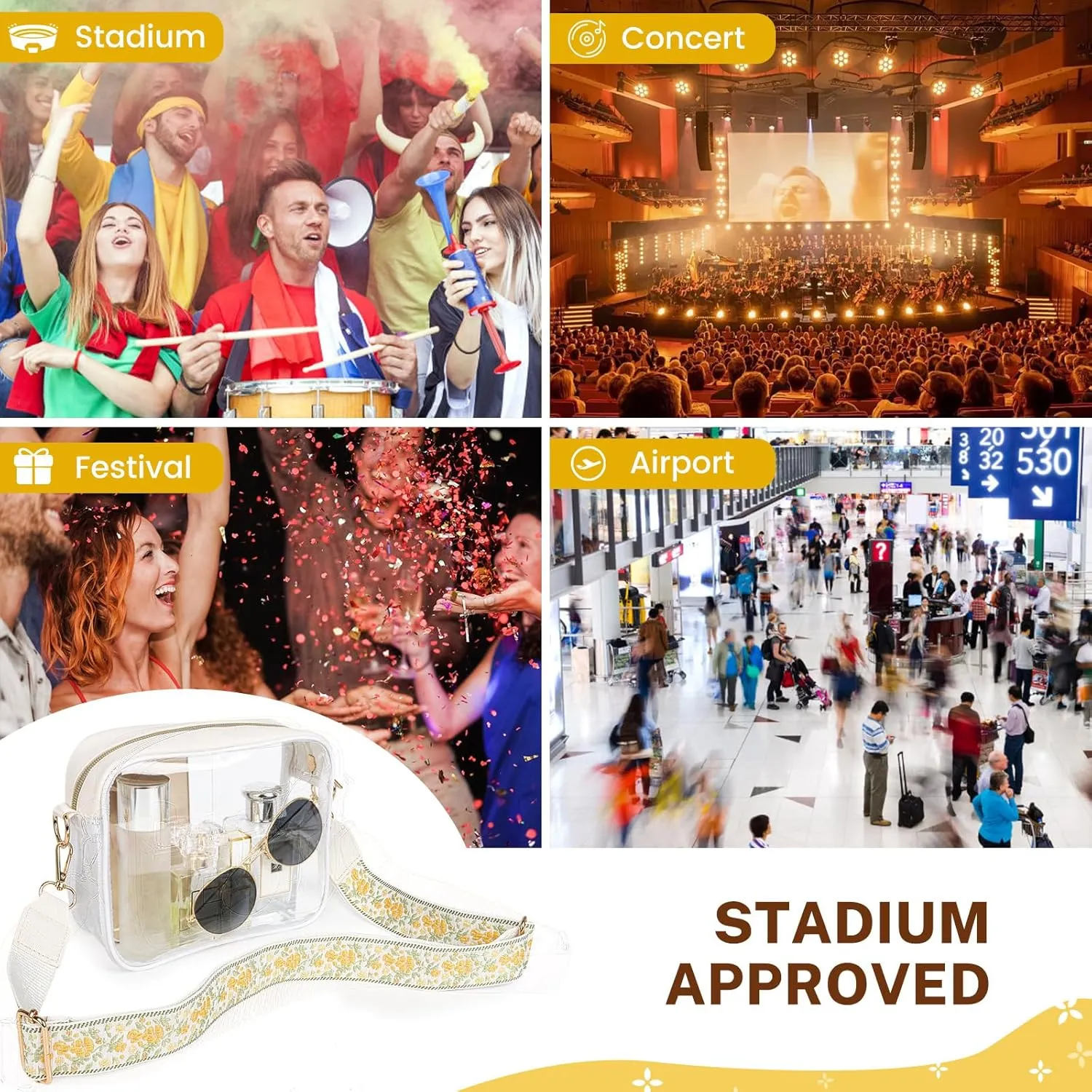 Aveniee Clear Bag Stadium Approved, Clear Purses for Women, Crossbody Bag for Concerts with Adjustable Strap