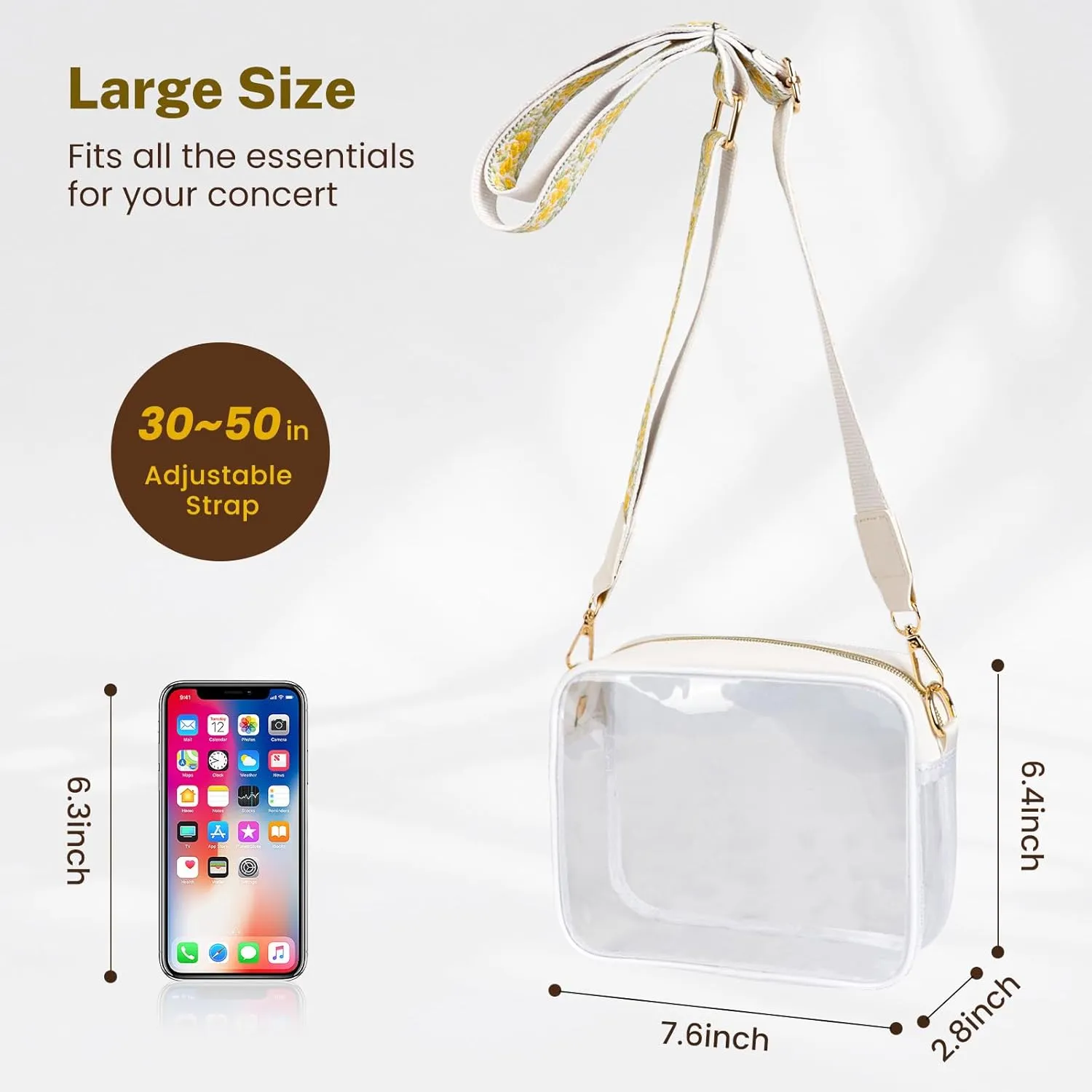 Aveniee Clear Bag Stadium Approved, Clear Purses for Women, Crossbody Bag for Concerts with Adjustable Strap