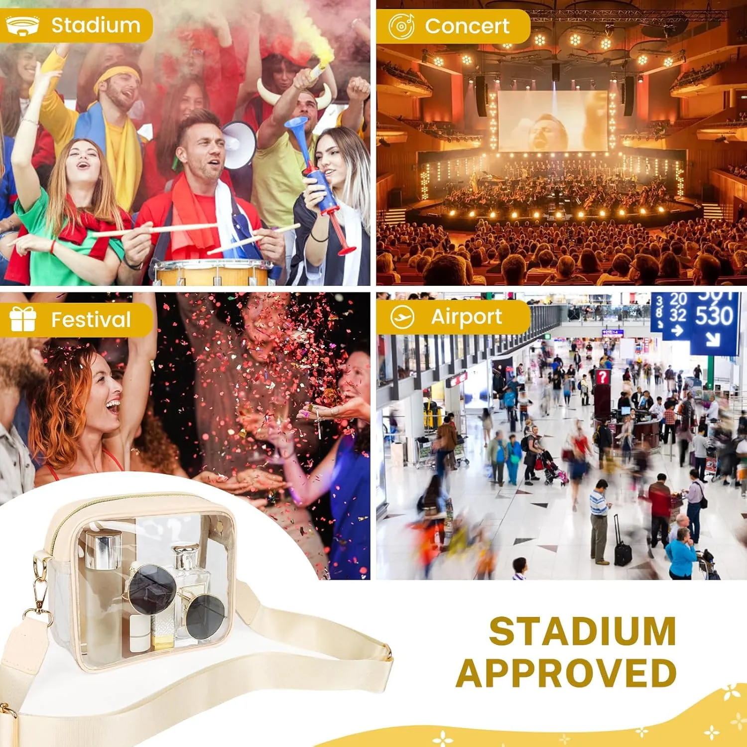 Aveniee Clear Bag Stadium Approved, Clear Purses for Women, Crossbody Bag for Concerts with Adjustable Strap