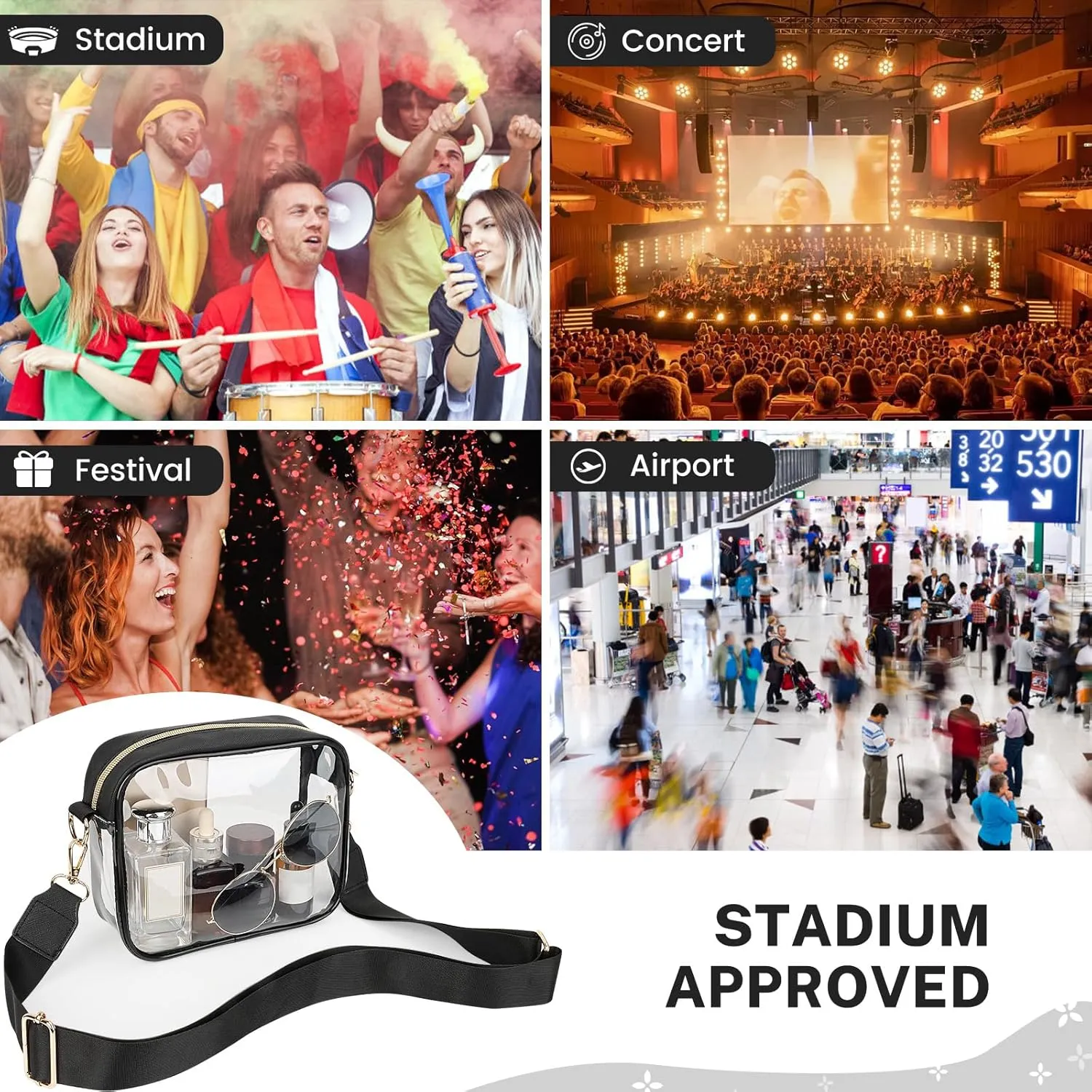 Aveniee Clear Bag Stadium Approved, Clear Purses for Women, Crossbody Bag for Concerts with Adjustable Strap