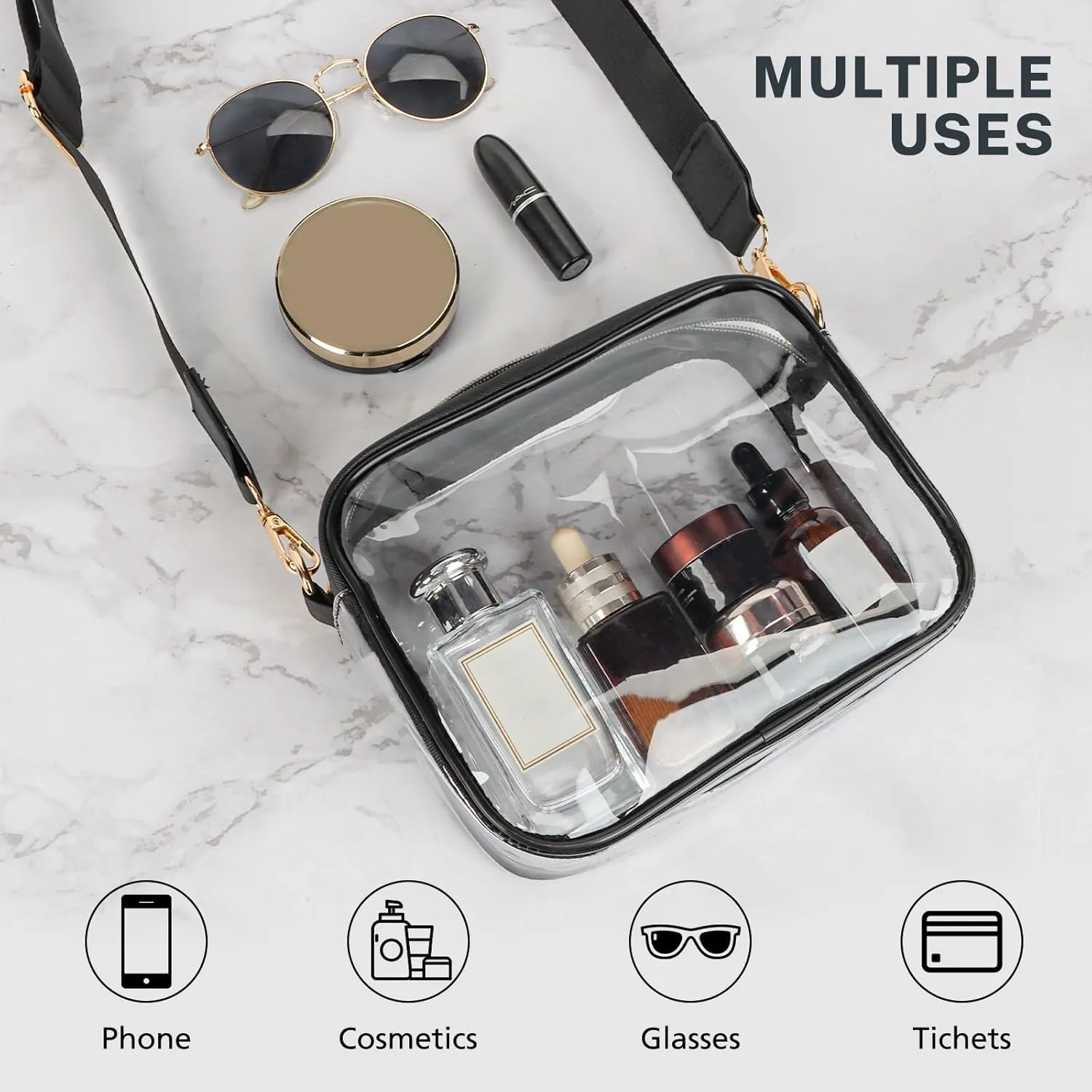 Aveniee Clear Bag Stadium Approved, Clear Purses for Women, Crossbody Bag for Concerts with Adjustable Strap