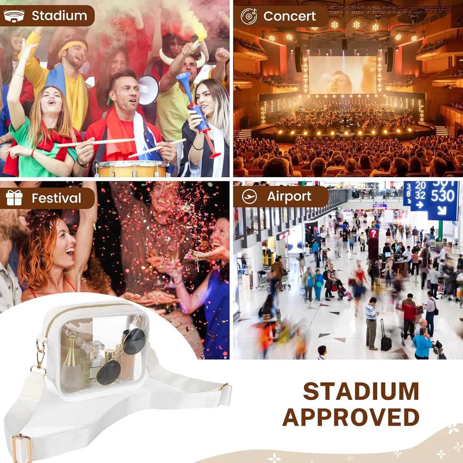 Aveniee Clear Bag Stadium Approved, Clear Purses for Women, Crossbody Bag for Concerts with Adjustable Strap