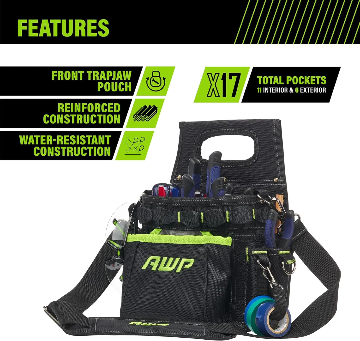 AWP Tool Pouch, Electrician Tool Pouch, Premium, Professional Multi-Pocket Organizer