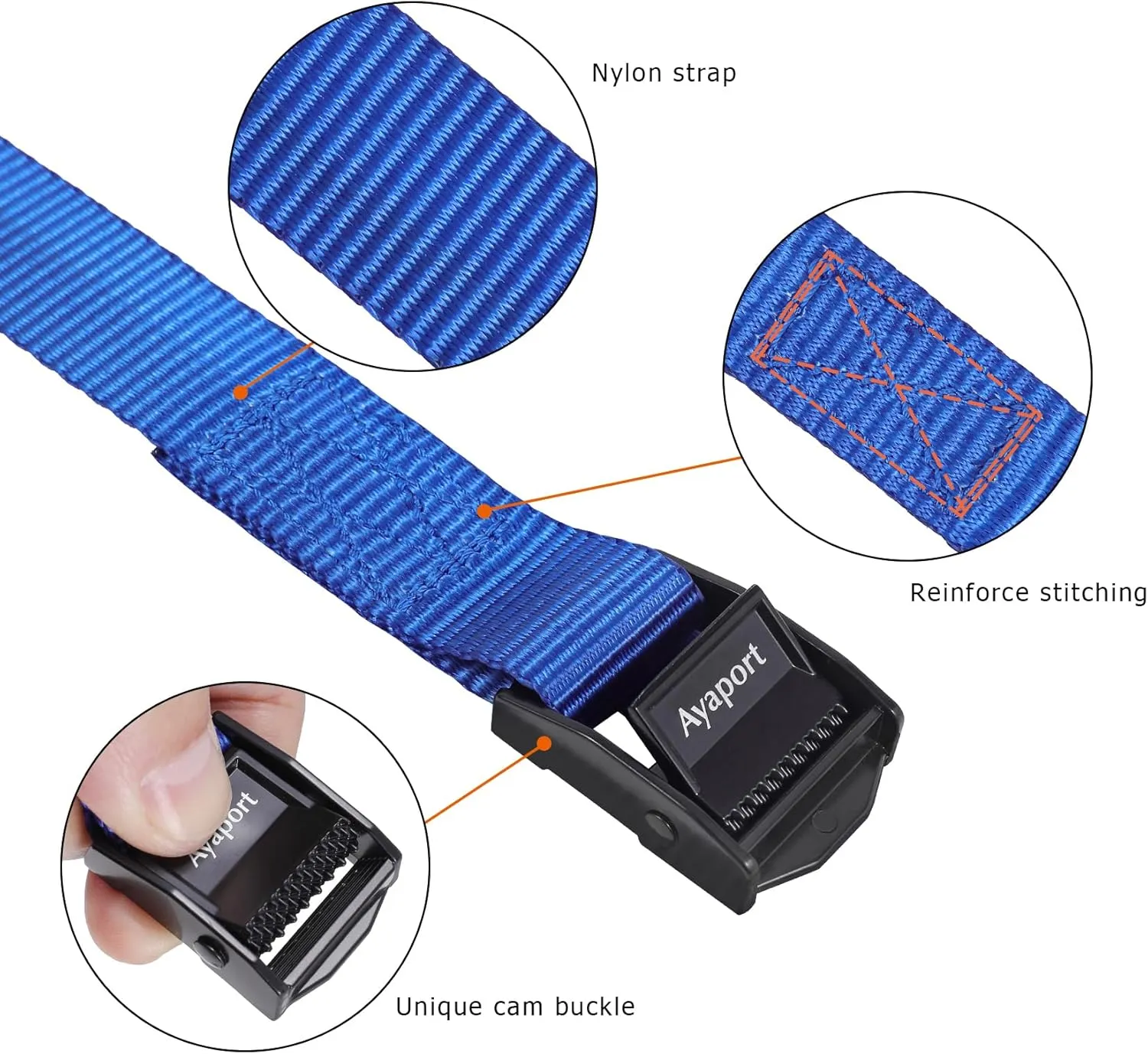 Ayaport Lashing Straps with Buckles Adjustable Cam Buckle Tie Down Cinch Strap for Packing Blue