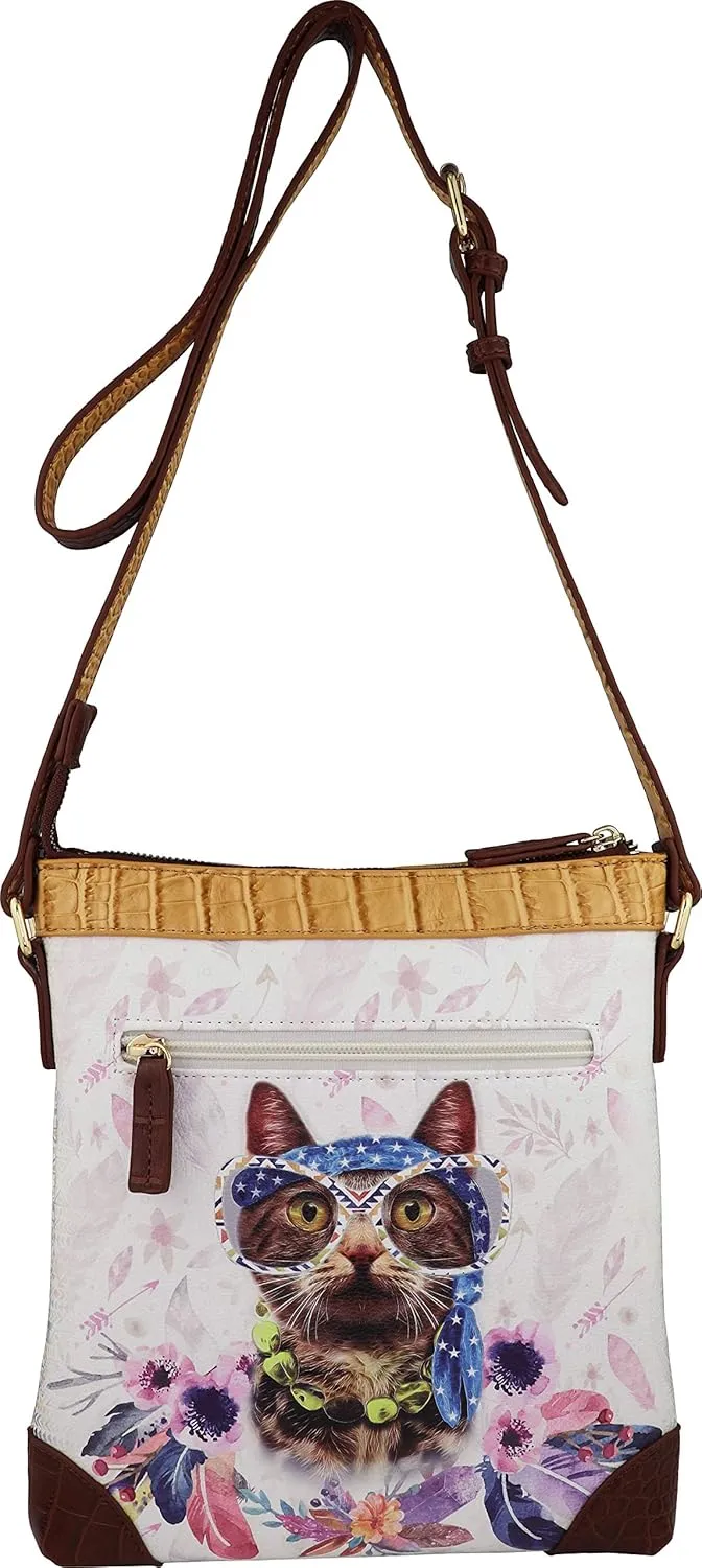 B BRENTANO Vegan Cute Animal Graphic Crossbody Bag Purse with Rhinestones