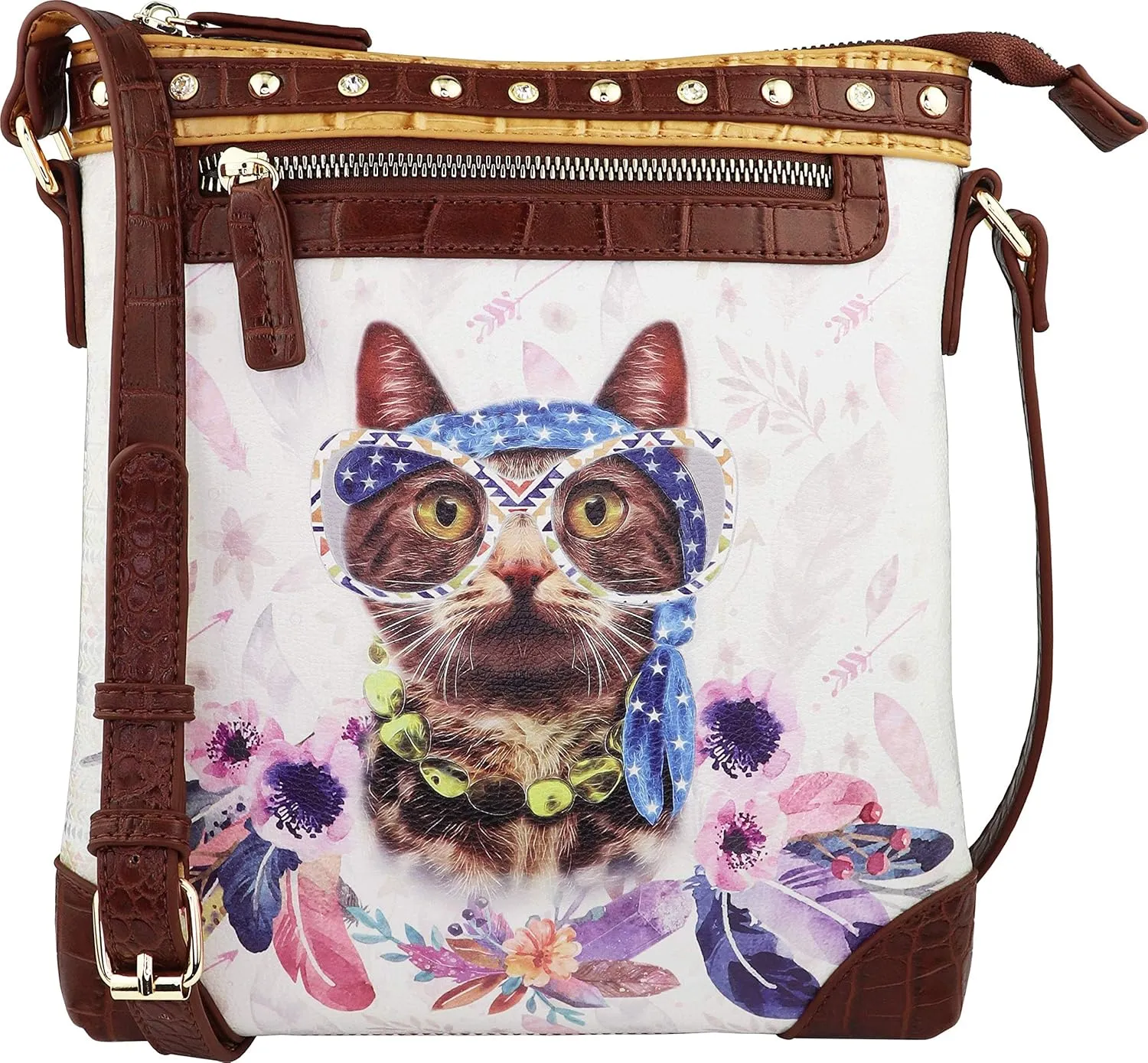 B BRENTANO Vegan Cute Animal Graphic Crossbody Bag Purse with Rhinestones