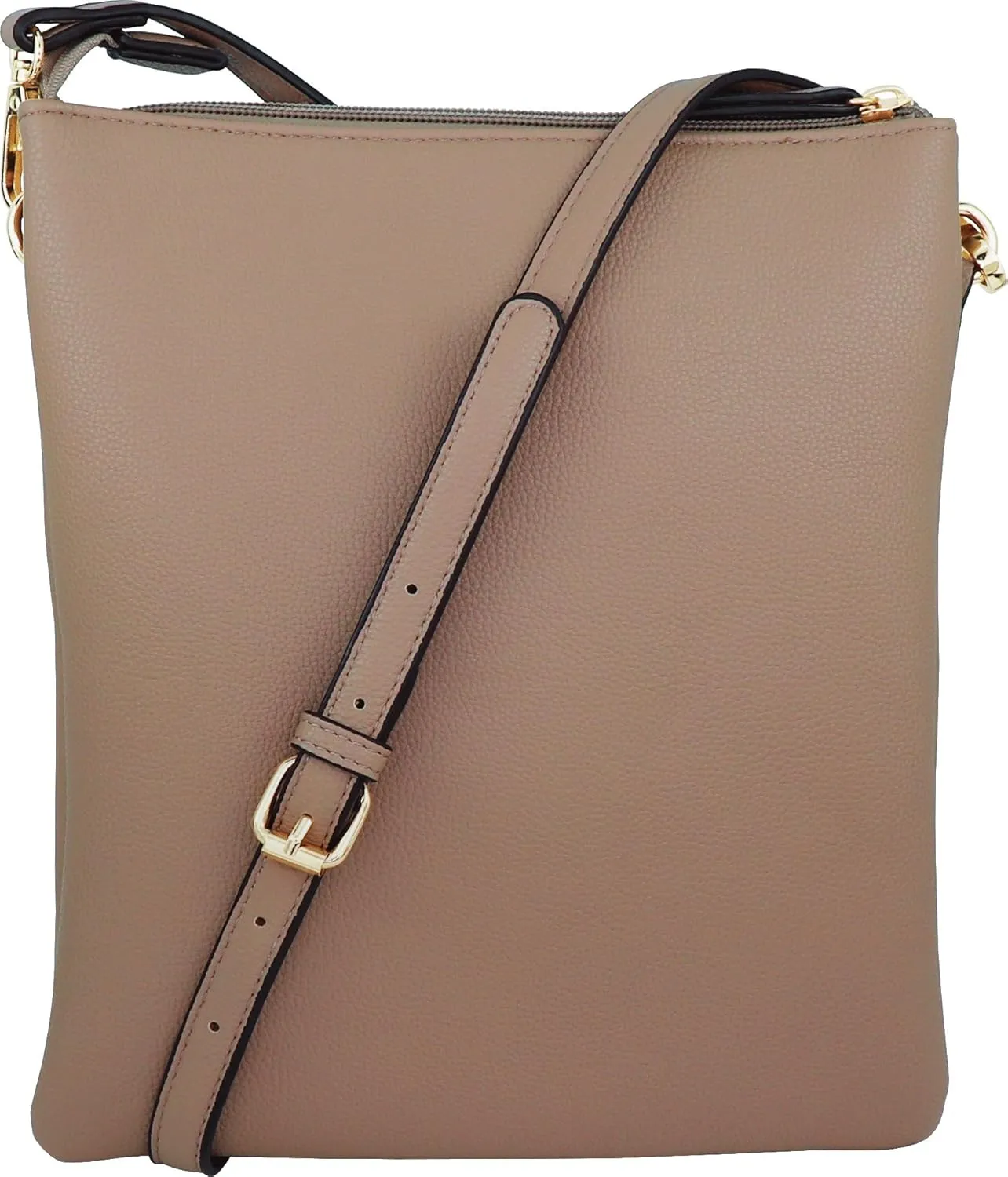 B BRENTANO Vegan Double-Zip Pocket Crossbody Handbag Purse wih Big Tassel Accent