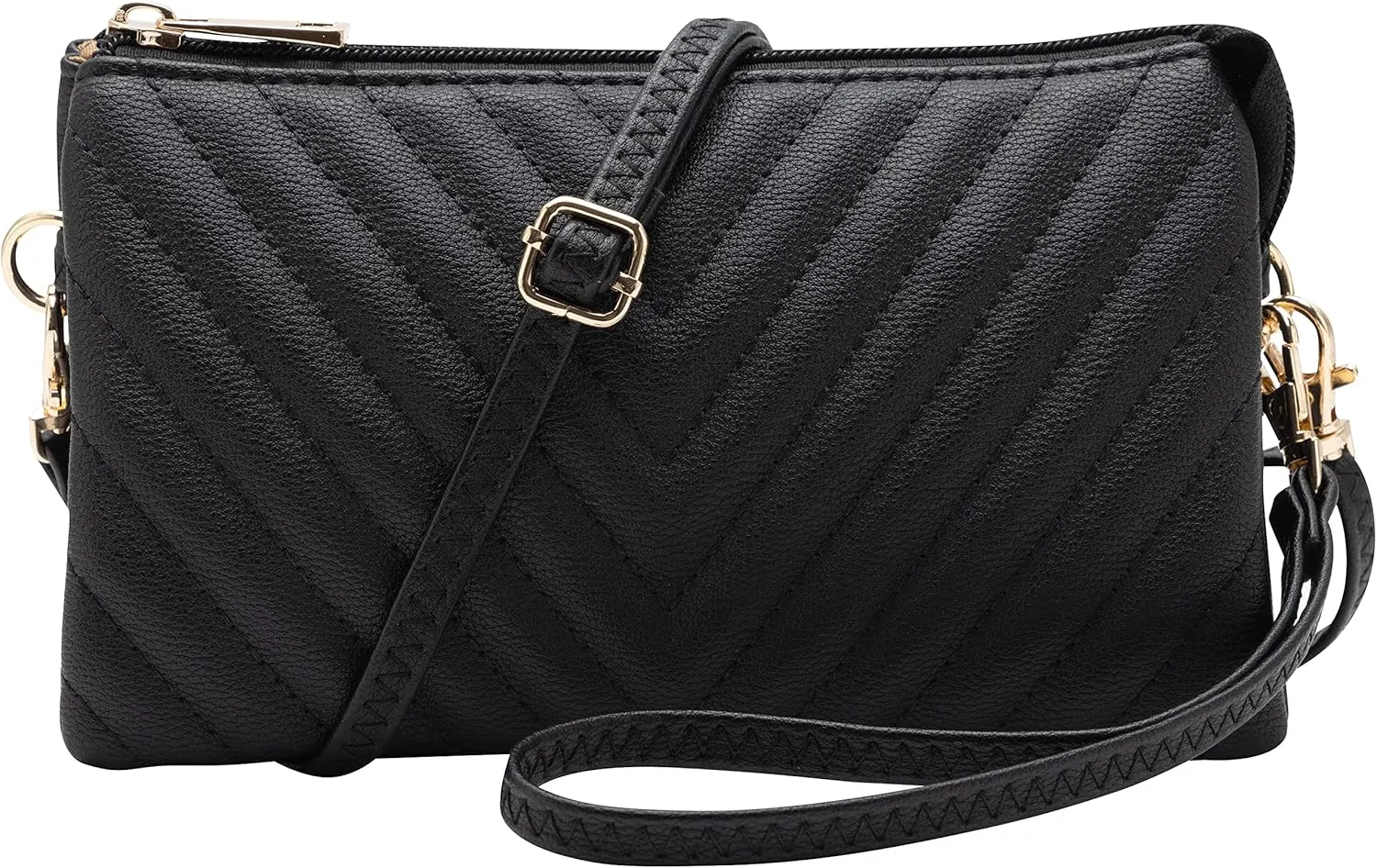 B BRENTANO Vegan Leather Multi-Pocket Crossbody Purse/Clutch with Card Slots, Removable Wristlet & Adjustable Shoulder Strap