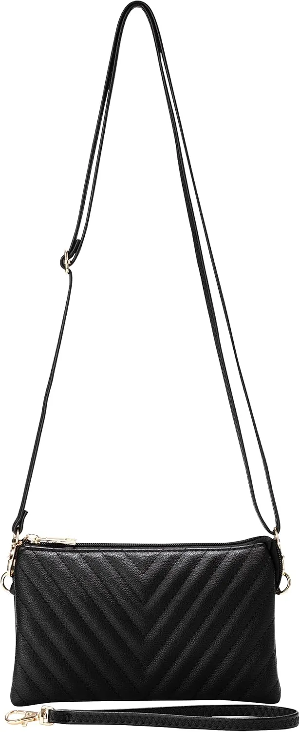 B BRENTANO Vegan Leather Multi-Pocket Crossbody Purse/Clutch with Card Slots, Removable Wristlet & Adjustable Shoulder Strap