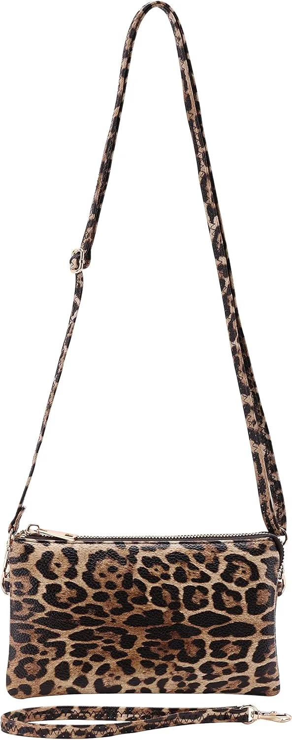 B BRENTANO Vegan Leather Multi-Pocket Crossbody Purse/Clutch with Card Slots, Removable Wristlet & Adjustable Shoulder Strap
