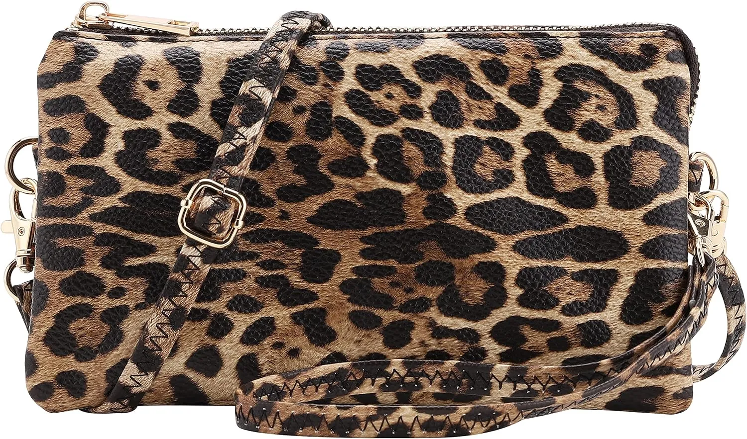 B BRENTANO Vegan Leather Multi-Pocket Crossbody Purse/Clutch with Card Slots, Removable Wristlet & Adjustable Shoulder Strap
