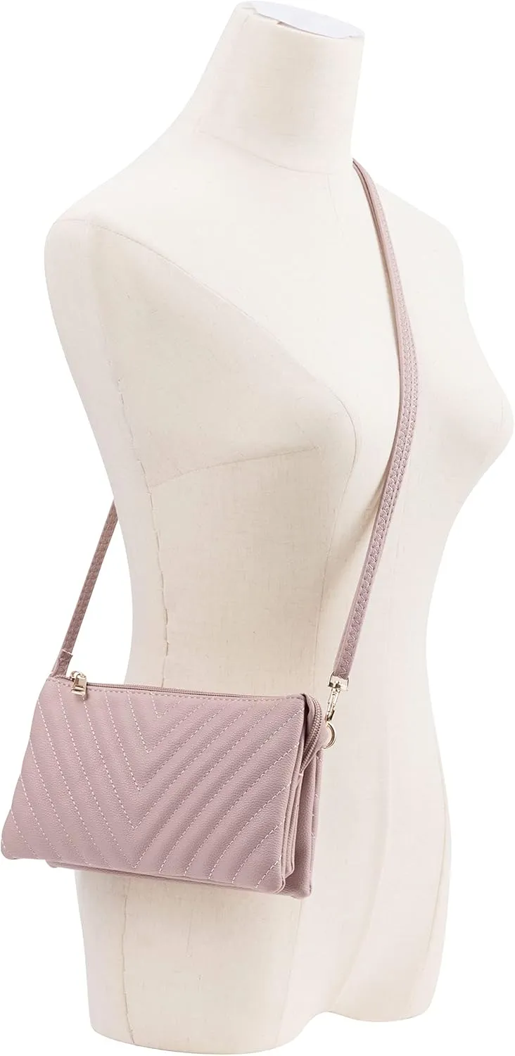 B BRENTANO Vegan Leather Multi-Pocket Crossbody Purse/Clutch with Card Slots, Removable Wristlet & Adjustable Shoulder Strap