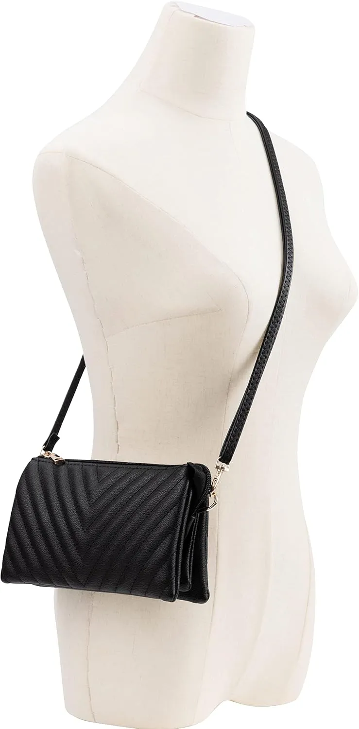 B BRENTANO Vegan Leather Multi-Pocket Crossbody Purse/Clutch with Card Slots, Removable Wristlet & Adjustable Shoulder Strap