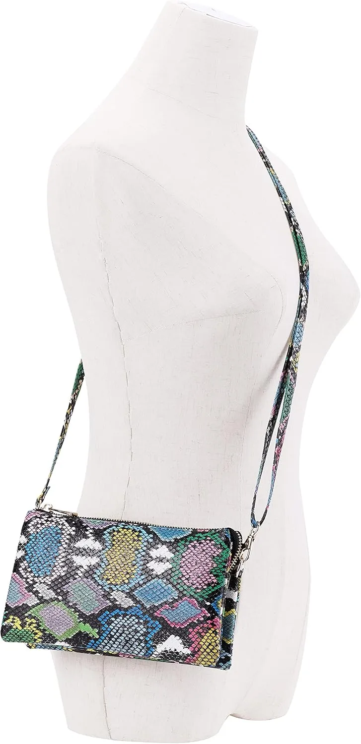 B BRENTANO Vegan Leather Multi-Pocket Crossbody Purse/Clutch with Card Slots, Removable Wristlet & Adjustable Shoulder Strap