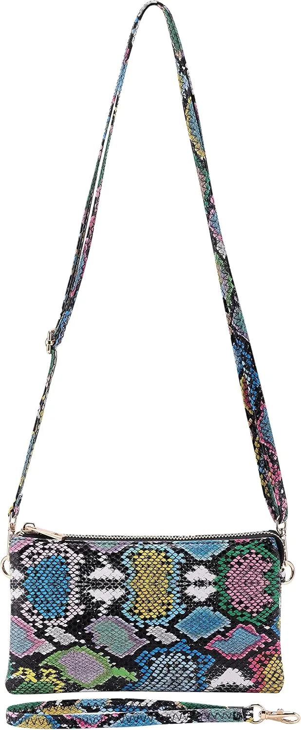 B BRENTANO Vegan Leather Multi-Pocket Crossbody Purse/Clutch with Card Slots, Removable Wristlet & Adjustable Shoulder Strap
