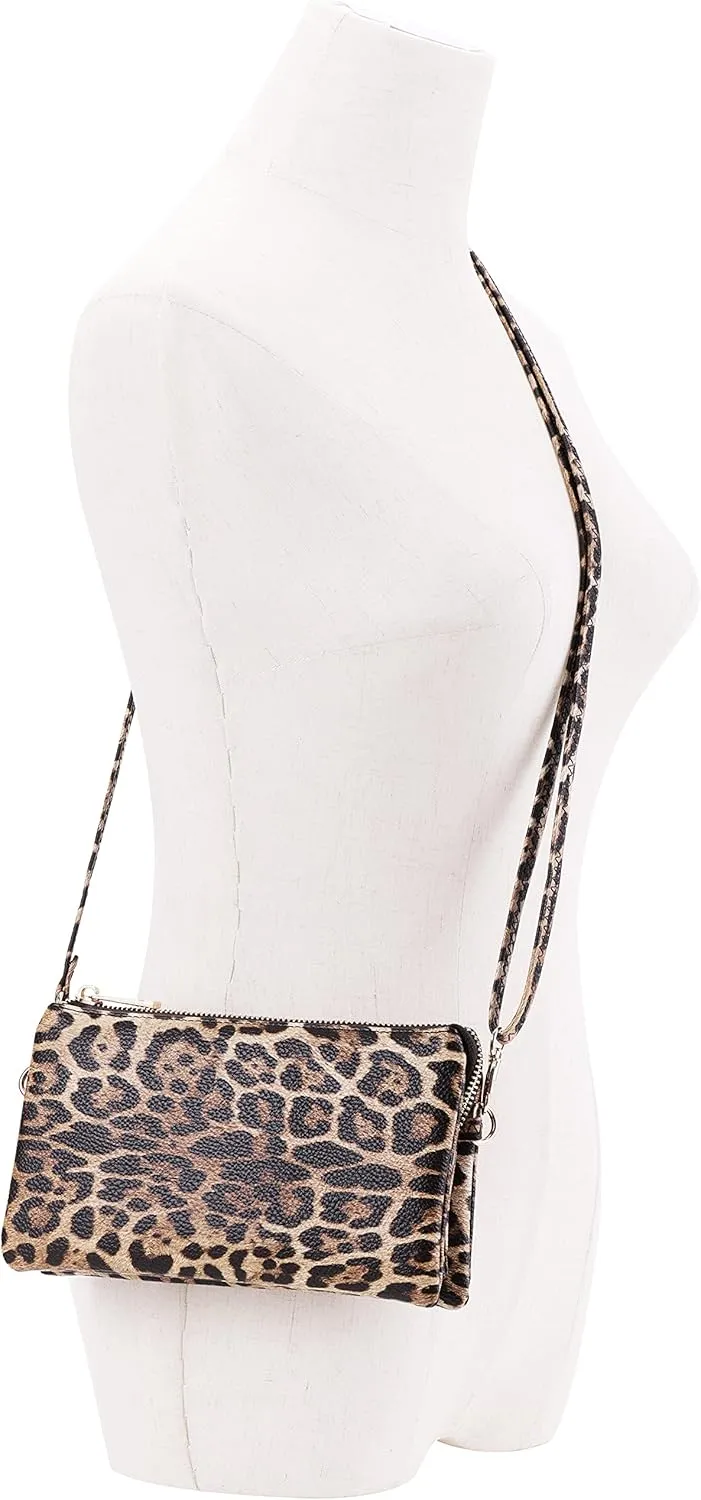 B BRENTANO Vegan Leather Multi-Pocket Crossbody Purse/Clutch with Card Slots, Removable Wristlet & Adjustable Shoulder Strap