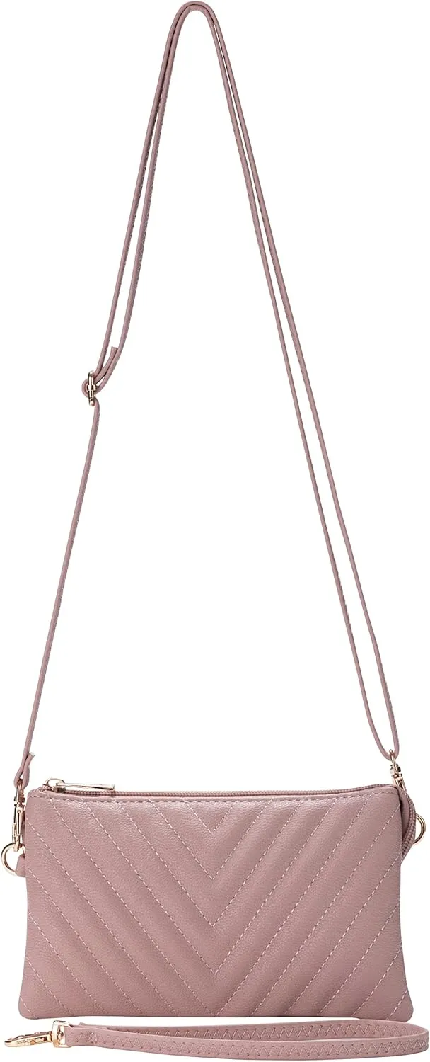 B BRENTANO Vegan Leather Multi-Pocket Crossbody Purse/Clutch with Card Slots, Removable Wristlet & Adjustable Shoulder Strap