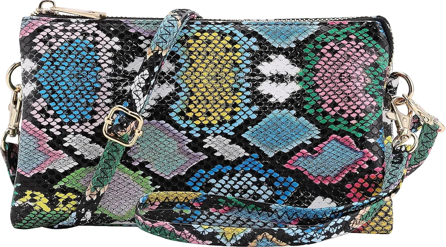 B BRENTANO Vegan Leather Multi-Pocket Crossbody Purse/Clutch with Card Slots, Removable Wristlet & Adjustable Shoulder Strap