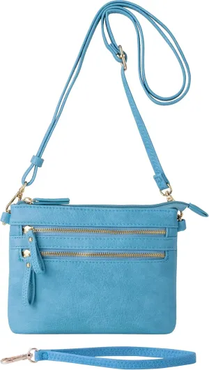 B BRENTANO Vegan Mini Multi-Zipper Crossbody Handbag Purse with Tassel Accents