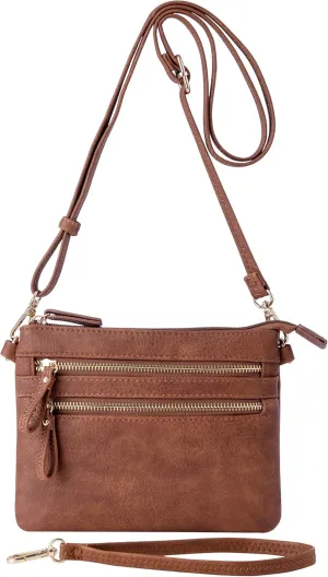 B BRENTANO Vegan Mini Multi-Zipper Crossbody Handbag Purse with Tassel Accents