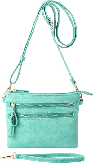 B BRENTANO Vegan Mini Multi-Zipper Crossbody Handbag Purse with Tassel Accents
