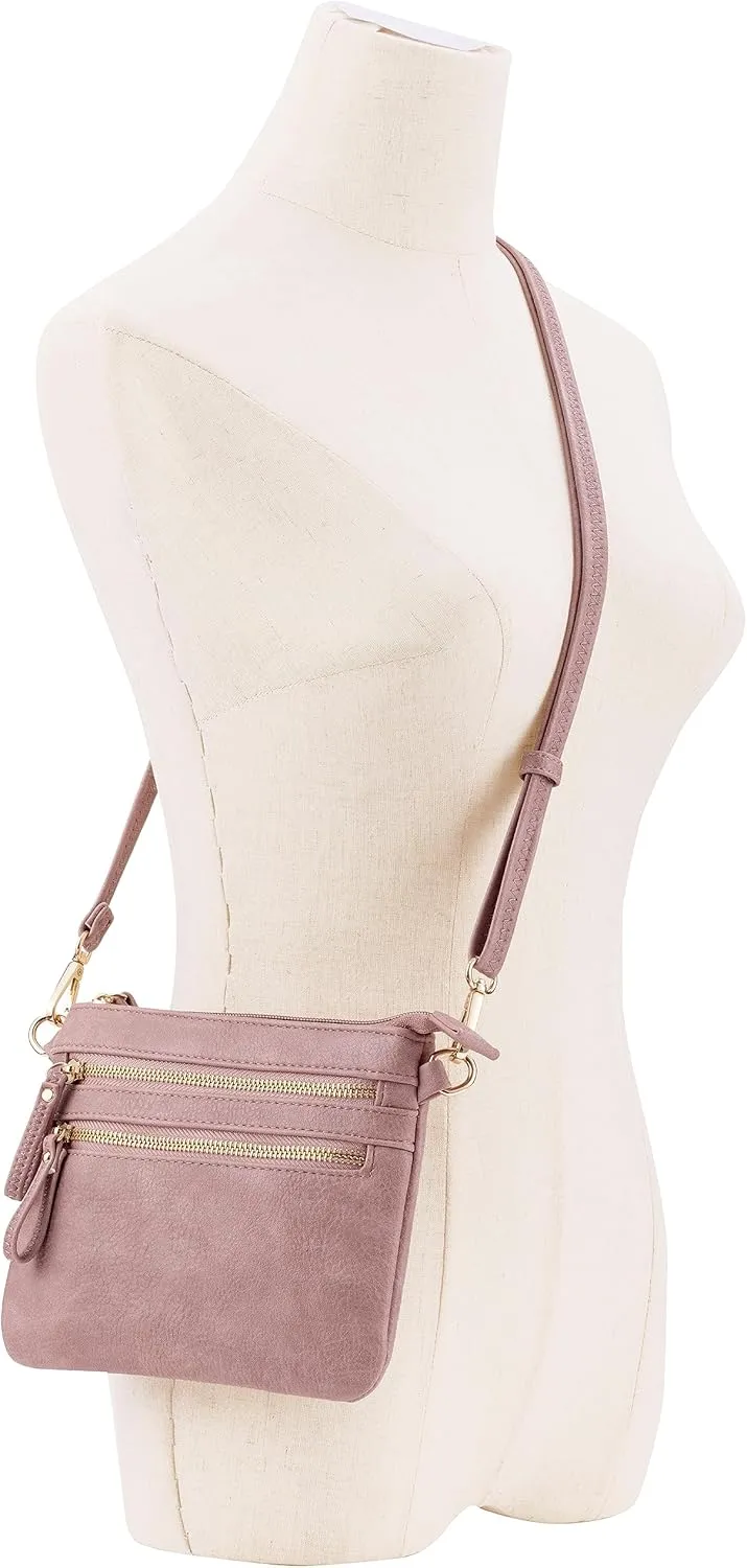 B BRENTANO Vegan Mini Multi-Zipper Crossbody Handbag Purse with Tassel Accents
