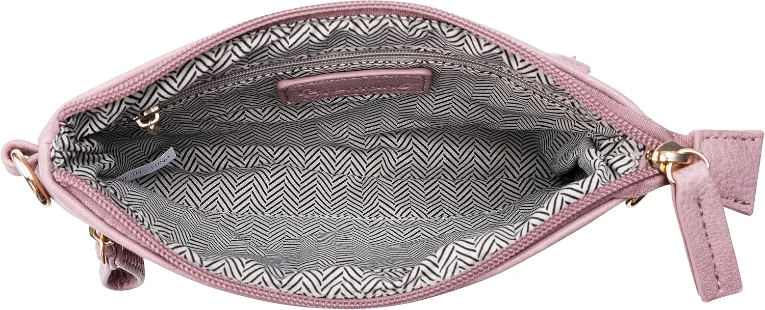 B BRENTANO Vegan Mini Multi-Zipper Crossbody Handbag Purse with Tassel Accents