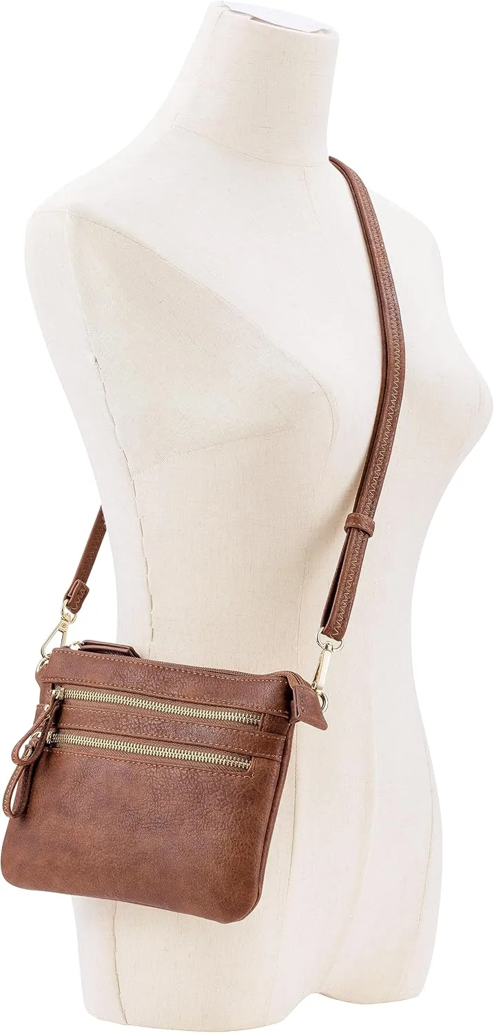 B BRENTANO Vegan Mini Multi-Zipper Crossbody Handbag Purse with Tassel Accents