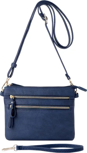 B BRENTANO Vegan Mini Multi-Zipper Crossbody Handbag Purse with Tassel Accents