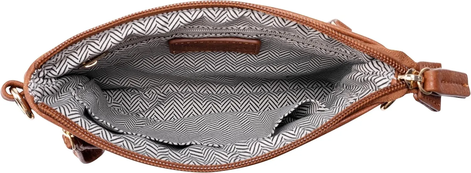 B BRENTANO Vegan Mini Multi-Zipper Crossbody Handbag Purse with Tassel Accents