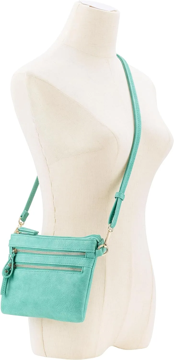 B BRENTANO Vegan Mini Multi-Zipper Crossbody Handbag Purse with Tassel Accents