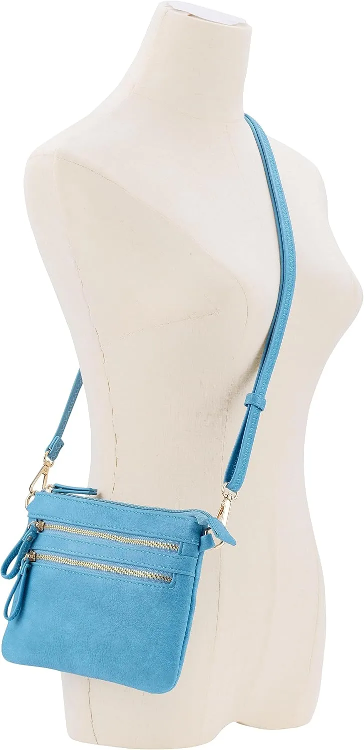 B BRENTANO Vegan Mini Multi-Zipper Crossbody Handbag Purse with Tassel Accents